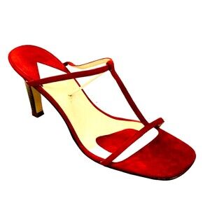 Lauren Ralph Lauren Suede Heels Red Ankle Strap Sandles 9 B Womens Spain Luxury